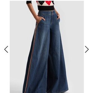 Alice + Olivia Nessi Dark Blue Wide-Leg Jeans with Side Stripes